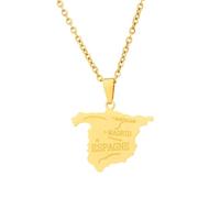 Macracrua Lightweight Spain Map Flag Pendant Necklace Stainless Steel Spanish National Pride Jewellry Minimalist Gift (Style B,Gold Colour,60cm Chain)