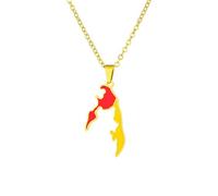 Macracrua Lightweight Tamil Eelam Flag Map Necklace Stainless Steel Tamil Eelam Pride Accessory Unisex Minimalist Gift (Style A,Gold Colour,60cm Chain)