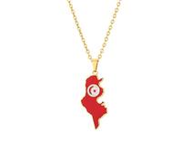Macracrua Lightweight Tunisia Flag Map Pendant Necklace Stainless Steel Tunisian Pride Jewellry for Men Women (Style A,Gold Colour,60cm Chain)