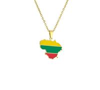 Macracrua Lithuania Flag Map Pendant Necklace Stainless Steel Lithuanian National Pride Jewellery for Women Men (Gold Colour,50cm Chain)