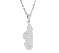 Macracrua Madagascar Map Necklace Engraved Cities Pendant Stainless Steel Jewellery for Men Women African Heritage Gift (Silver Colour,45cm Chain)