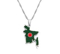 Macracrua Map of Bangladesh Flag Pendant Necklaces for Women Girls Stainless Steel Bangladeshi Maps Chains Bengali(Silver Color,60cm)