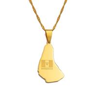 Macracrua Map of the Barbados Island With Flag Pendant Necklaces Maps Jewelry For Women Men(Gold Color,60cm)