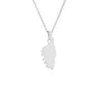 Macracrua Map of The Island of Corsica Pendant Necklace for Women & Men - Stainless Steel Jewelry Gift from The Isle of Beauty (Silver Color - Style B,45cm)