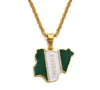 Macracrua Nigeria Map Flag Rhinestone Pendant Necklaces for Women Men Gold Color Nigerian Jewelry Patriotic(Gold Color,45cm)