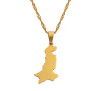 Macracrua Pakistan Map Pendant Necklaces Stainless Steel and Silver Color/Gold Color Pakistani Ethnic Jewelry(Gold Color,60cm)