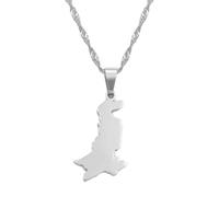Macracrua Pakistan Map Pendant Necklaces Stainless Steel and Silver Color/Gold Color Pakistani Ethnic Jewelry(Silver Color,60cm)