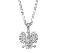 Macracrua Poland Symbol Eagle Pendant Necklaces for Women Men Polska Poles Stainless Steel Jewelry(Silver Color,60cm or 23.6 Inches)