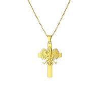 Macracrua Polish Eagle Cross Necklace Stainless Steel Poland Emblem Pendant Patriotic Catholic Jewellry for Men Women (Gold Colour,50cm Chain)