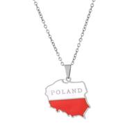 Macracrua Polska Map & City Name Pendant Necklaces for Women Men Poland Map Flag Chain Jewellry Lightweight Polish Culture Gift (Style A,Silver Colour,50cm Chain)