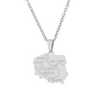 Macracrua Polska Map & City Name Pendant Necklaces for Women Men Poland Map Flag Chain Jewellry Lightweight Polish Culture Gift (Style C,Silver Colour,60cm Chain)