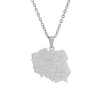 Macracrua Polska Map & City Name Pendant Necklaces for Women Men Poland Map Flag Chain Jewellry Lightweight Polish Culture Gift (Style D,Silver Colour,50cm Chain)