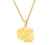 Macracrua Polska Map & City Name Pendant Necklaces for Women Men Poland Map Flag Chain Jewellry Lightweight Polish Culture Gift (Style C,Gold Colour,60cm Chain)