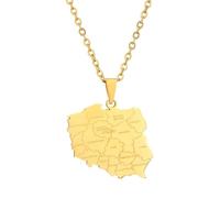 Macracrua Polska Map & City Name Pendant Necklaces for Women Men Poland Map Flag Chain Jewellry Lightweight Polish Culture Gift (Style D,Gold Colour,60cm Chain)