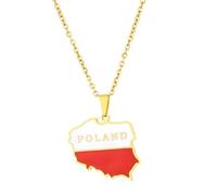 Macracrua Polska Map & City Name Pendant Necklaces for Women Men Poland Map Flag Chain Jewellry Lightweight Polish Culture Gift (Style A,Gold Colour,50cm Chain)