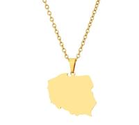 Macracrua Polska Map & City Name Pendant Necklaces for Women Men Poland Map Flag Chain Jewellry Lightweight Polish Culture Gift (Style B,Gold Colour,50cm Chain)