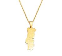 Macracrua Portugal Map With Cities Name Pendant Necklaces Charm Portuguesa Jewelry For Women Men (Gold Color,60cm)