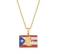 Macracrua Puerto Rico Flag Pendant Necklaces for Women Girls Stainless Steel Base USA PR Jewelry(Gold Color,45cm)
