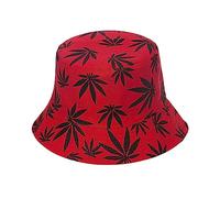 Macracrua Punk Black Green Red Leaf Weed Fisherman Caps Bucket Hats Hip Hop Gorro Outdoor Men(Red Black)