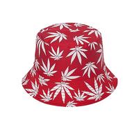 Macracrua Punk Black Green Red Leaf Weed Fisherman Caps Bucket Hats Hip Hop Gorro Outdoor Men(Red White)