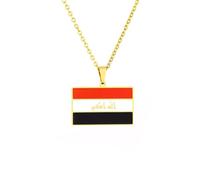 Macracrua Rectangular Iraq Flag Pendant Necklace Lightweight Stainless Steel Iraqi Pride Jewelry for Men Women (Gold Colour,50cm Chain)