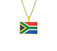 Macracrua Rectangular South Africa Flag Pendant Necklace for Men Women Stainless Steel South African Pride Jewellry Gift (Gold Colour,50cm Chain)