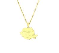 Macracrua Romania Flag Map Pendant Necklace Lightweight Romanian Country Map With Cities Name Jewellry for Men Women (Map Style,Gold Colour,60cm Chain)