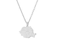 Macracrua Romania Flag Map Pendant Necklace Lightweight Romanian Country Map With Cities Name Jewellry for Men Women (Map Style,Silver Colour,50cm Chain)