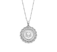 Macracrua Round Albania Eagle Pendant Necklace Charms Coins Jewelry Traditional Albanian Ornaments For Women Men(Silver Color,60cm)