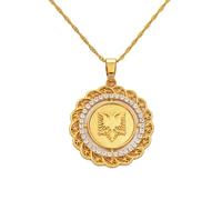 Macracrua Round Albania Eagle Pendant Necklace Charms Coins Jewelry Traditional Albanian Ornaments For Women Men(Gold Color,60cm)
