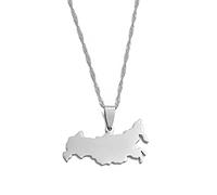 Macracrua Russia Map Pendant Necklaces The Russian Federation Charm Jewelry Chain Necklaces(Silver Color,60cm)