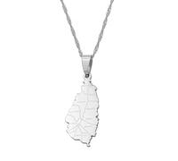 Macracrua Saint Lucia Map City Necklace for Women Girl Gold Color Jewelry St. Lucia Cities Pendant Chains Jewellery(Silver Color,45cm)