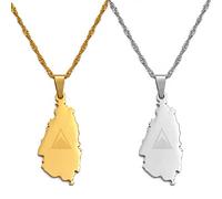 Macracrua Saint Lucia Map Flag Necklaces For Women Girl Stainless Steel St. Lucia Pendant Jewelry(Gold Color,60cm Thin Chain)