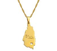 Macracrua Saint Lucia Map Pendant Necklace for Women Girl Gold Color Jewelry St. Lucia Cities Pendant Chains Jewellery(Gold Color,60cm)