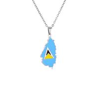 Macracrua Saint Lucia Map Profile Pendant Necklace for Women Girl Gold Color Jewelry St. Lucia Cities Pendant Chains Jewellery (Flag Style,Silver Colour, 60cm)