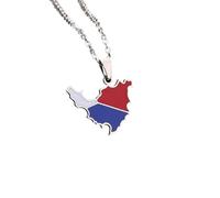 Macracrua Saint Martin Flag Map Pendant Necklace Stainless Steel Sint Maarten Caribbean Island Pride Jewellry for Women Men (Silver Colour,50cm Chain)