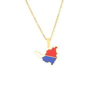 Macracrua Saint Martin Flag Map Pendant Necklace Stainless Steel Sint Maarten Caribbean Island Pride Jewellry for Women Men (Gold Colour,50cm Chain)