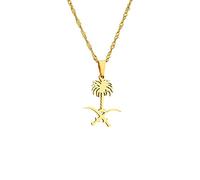 Macracrua Saudi Arabia National Emblem Symbol Pendant Necklace For Women Stainless Steel Jewelry Ethnic Party Gifts(Gold Color,60cm)