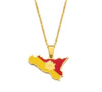 Macracrua Sicily or Sicilian Regional Flag Map Italy Pendant Necklaces for Women Men Stainless Steel Lightweight Italian Jewelry Gift (Gold Color,45cm or 17.7 Inches Chain)