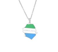Macracrua Sierra Leone Map Flag Necklace Stainless Steel Pendant with Country Outline & Name African Heritage Jewellery (Silver Colour,50cm Chain)