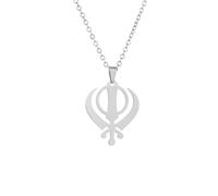 Macracrua Sikh Khanda Necklace Stainless Steel Religious Pendant Punjabi Spiritual Amulet Jewellery for Women Men (Silver Colour,50cm Chain)