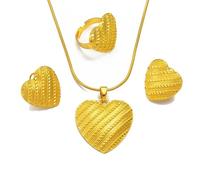 Macracrua Square Heart Ethiopian Jewelry Set Pendant Necklaces Earrings Rings African Eritrean Habesha Dubai Weeding Gifts(Heart Gold,60cm or 23.6 Inches)