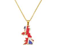 Macracrua Stainless Steel United Kingdom of Great Britain and Northern Ireland Map Pendant Necklaces UK Britisher Jewelry(Gold Color,45cm)