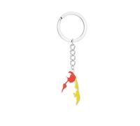 Macracrua Tamil Eelam Map Keychain Stainless Steel Red Yellow Enamel Keyring (Silver Colour)