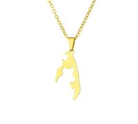 Macracrua Tamil Eleam Map Pendant Necklace Stainless Steel Lightweight Cultural Jewelry Gift for Men & Women (Style B,Gold Colour,60cm Chain)