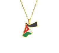 Macracrua The Hashemite Kingdom of Jordan Map Pendant Necklaces For Women Men Unisex Jordanian Patriotic Jewelry (Flag&Map - Gold Color, 45cm or 17.7 Inches)