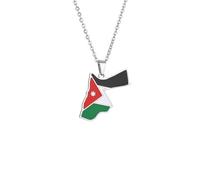 Macracrua The Hashemite Kingdom of Jordan Map Pendant Necklaces For Women Men Unisex Jordanian Patriotic Jewelry (Flag&Map - Silver Color, 45cm or 17.7 Inches)