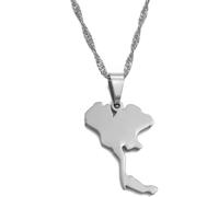 Macracrua The Kingdom of Thailand Map Pendant Necklaces for Women Men Thai Ethnic Accessory Travel Jewelry(Silver Color,60cm)