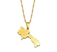 Macracrua The Lao People’s Democratic Republic Map Pendant Necklaces Laos Jewelry For Women Men(Gold Color,60cm)