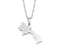 Macracrua The Lao People’s Democratic Republic Map Pendant Necklaces Laos Jewelry For Women Men(Silver Color,60cm)